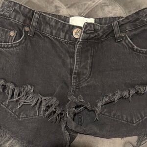 One Teaspoon Black Frayed Denim Shorts